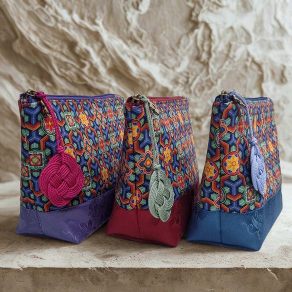 Traditional Korean Hanbok Pouch – Handmade Dancheong - Inspired Linen Bag - KremberryStudio
